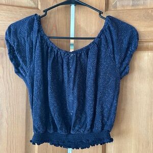 Hollister Dark Blue Cropped Eyelet Top